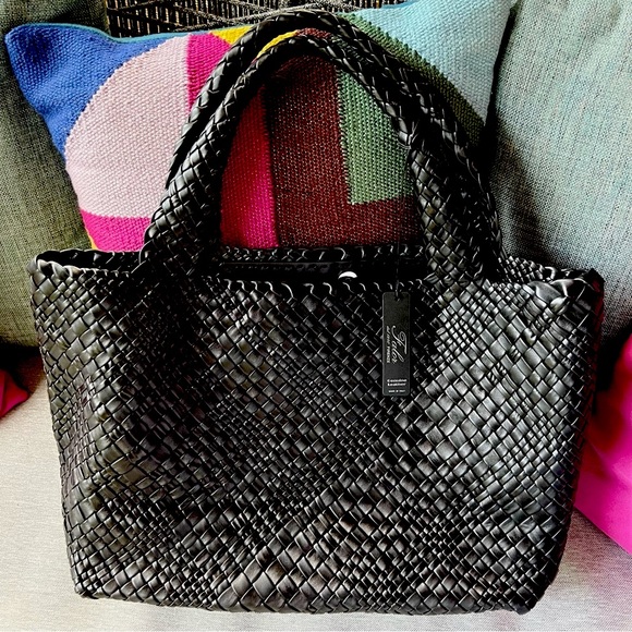 FALOR Handbags - FALOR- Woven Italian Leather Bag- Large Tote- Black- NWT